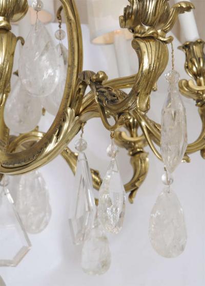 French Circa 1900 Bronze and Oversized Quartz Crystal Chandelier
