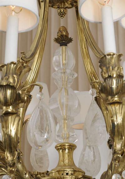 French Circa 1900 Bronze and Oversized Quartz Crystal Chandelier