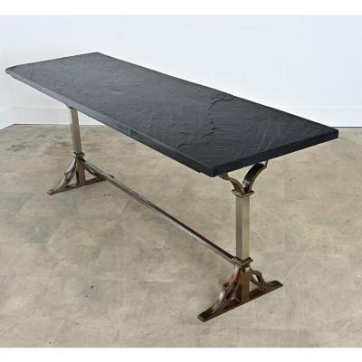 French Circa 1920 Slate and Iron Console Table