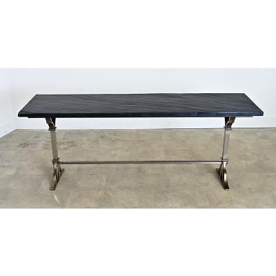 French Circa 1920 Slate and Iron Console Table