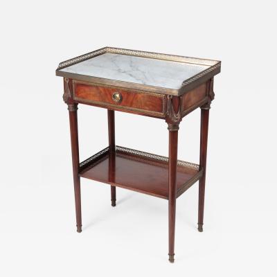 French Coffee table in mahogany and white Carrara marble and bronze 19th century