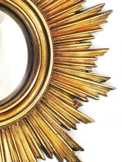 French Convex Soleil Sunburst Starburst Gilt Wall Mirror Hollywood Regency