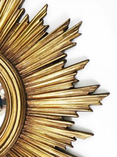 French Convex Soleil Sunburst Starburst Gilt Wall Mirror Hollywood Regency
