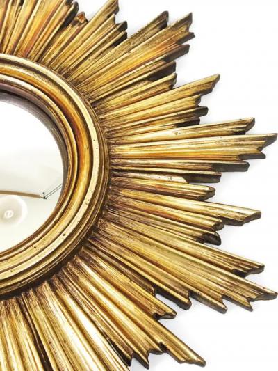 French Convex Soleil Sunburst Starburst Gilt Wall Mirror Hollywood Regency