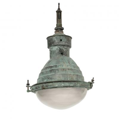 French Copper and Glass Art Deco Pendant Fixture