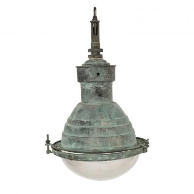 French Copper and Glass Art Deco Pendant Fixture