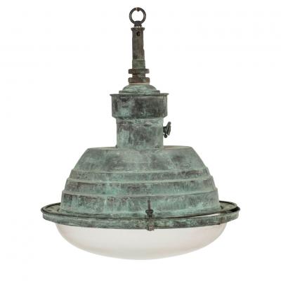 French Copper and Glass Art Deco Pendant Fixture