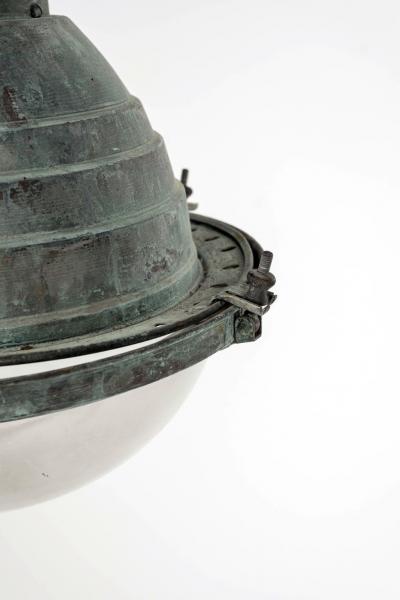 French Copper and Glass Art Deco Pendant Fixture