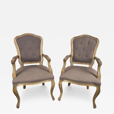 French Country Louis XV Style Lavender Grey Upholstery Bergere Chair a Pair