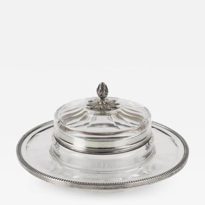 French Crystal And Silver Butter Dish On A Stand Neoclassicism