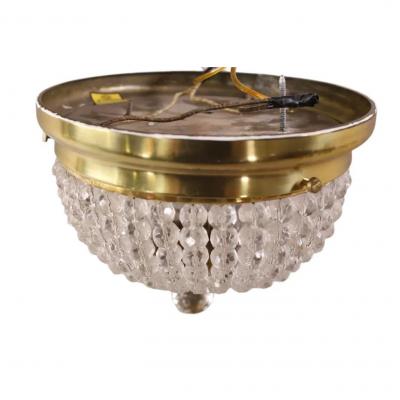 French Crystal Beaded Flush Mount Ceiling Light Fixture