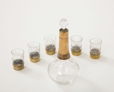 French Crystal Etched Liqueur Cordial Set and Glasses