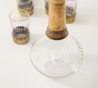 French Crystal Etched Liqueur Cordial Set and Glasses