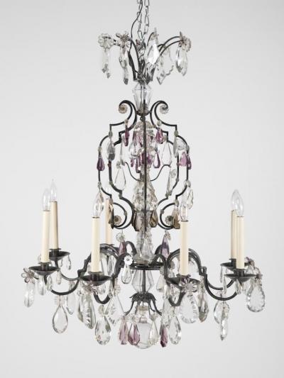 French Crystal Wrought Iron Chandelier