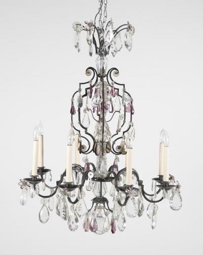 French Crystal Wrought Iron Chandelier