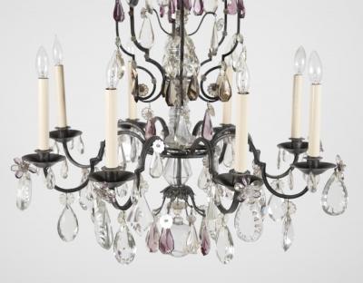 French Crystal Wrought Iron Chandelier