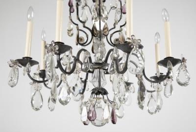 French Crystal Wrought Iron Chandelier