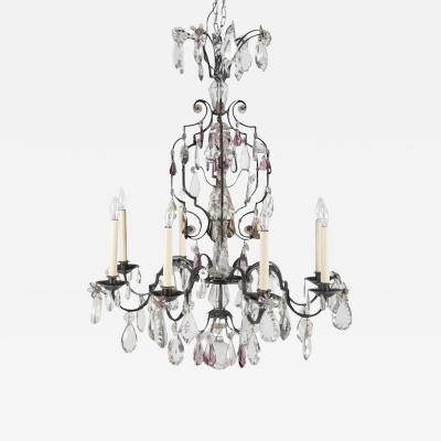 French Crystal Wrought Iron Chandelier