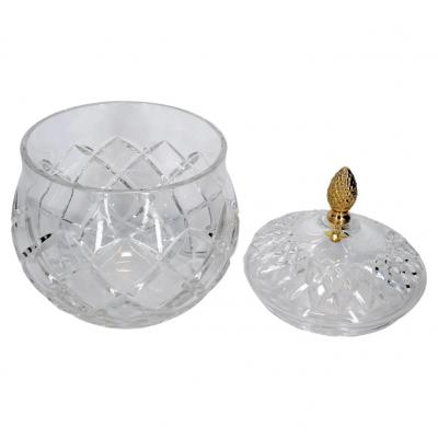 French Cut Crystal Brass Covered Finial Serving Piece