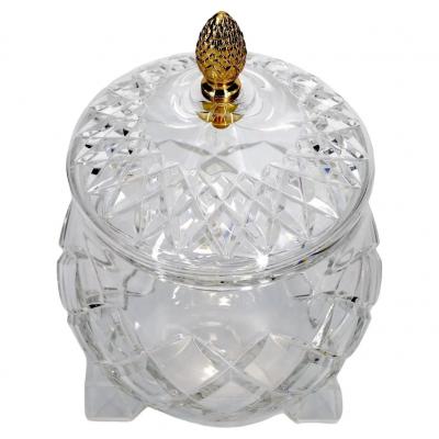 French Cut Crystal Brass Covered Finial Serving Piece