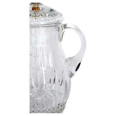 French Cut Crystal Brass Finial Water Pitcher