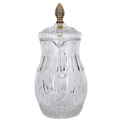 French Cut Crystal Brass Finial Water Pitcher