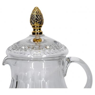 French Cut Crystal Brass Finial Water Pitcher
