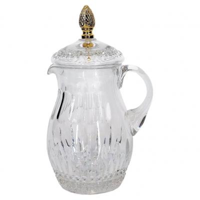 French Cut Crystal Brass Finial Water Pitcher