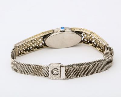 French Deco Diamond Honeycomb Design Platinum Watch