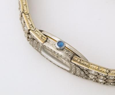 French Deco Diamond Honeycomb Design Platinum Watch