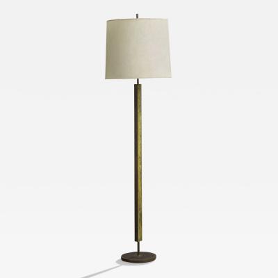 French Designer Floor Lamp with Brass and Parchment France 1950s