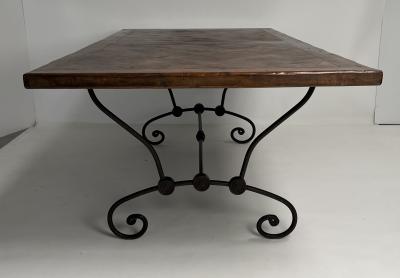 French Dining Table with Scrolled Steel Base