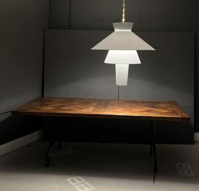 French Dining Table with Scrolled Steel Base