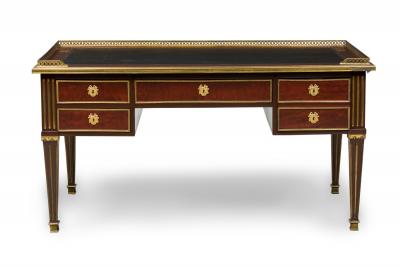 French Directoire Mahogany and Brass Inlaid Leather Top Desk