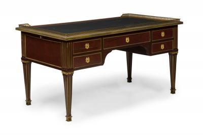 French Directoire Mahogany and Brass Inlaid Leather Top Desk