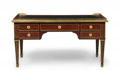 French Directoire Mahogany and Brass Inlaid Leather Top Desk