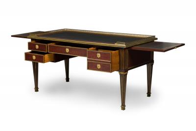French Directoire Mahogany and Brass Inlaid Leather Top Desk