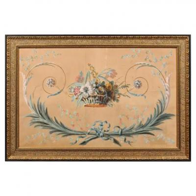 French Directoire Period Floral Painted Panel in Gilded Frame circa 1790