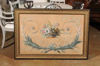 French Directoire Period Floral Painted Panel in Gilded Frame circa 1790