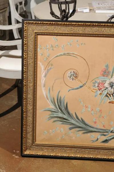 French Directoire Period Floral Painted Panel in Gilded Frame circa 1790
