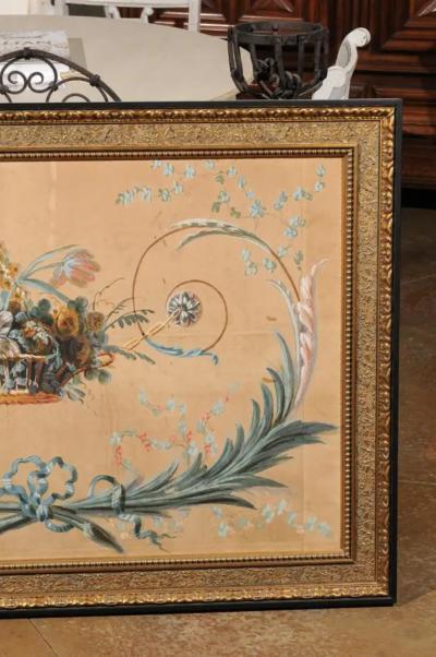 French Directoire Period Floral Painted Panel in Gilded Frame circa 1790