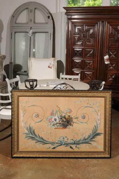French Directoire Period Floral Painted Panel in Gilded Frame circa 1790