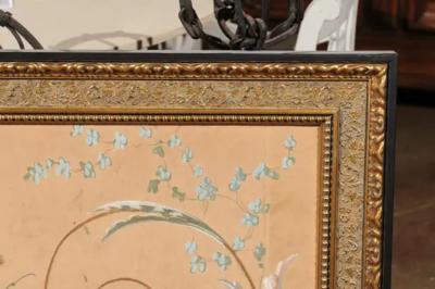 French Directoire Period Floral Painted Panel in Gilded Frame circa 1790