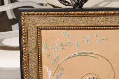 French Directoire Period Floral Painted Panel in Gilded Frame circa 1790