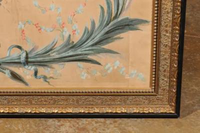 French Directoire Period Floral Painted Panel in Gilded Frame circa 1790