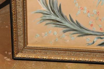 French Directoire Period Floral Painted Panel in Gilded Frame circa 1790