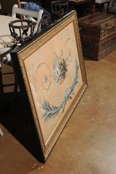 French Directoire Period Floral Painted Panel in Gilded Frame circa 1790