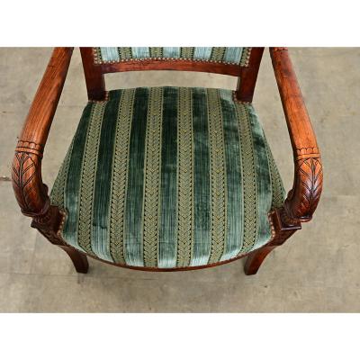 French Directoire Period Striped Velvet Fauteuil