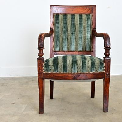 French Directoire Period Striped Velvet Fauteuil