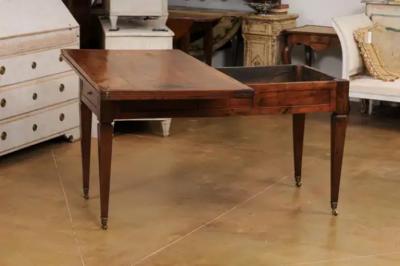 French Directoire Style 19th Century Walnut Table with Folding Top Tapered Legs